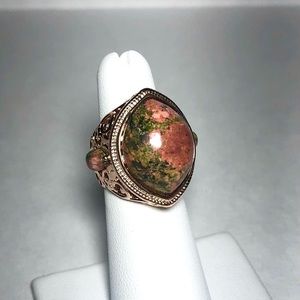 Unakite Granite Copper Ring Statement Piece Size 5